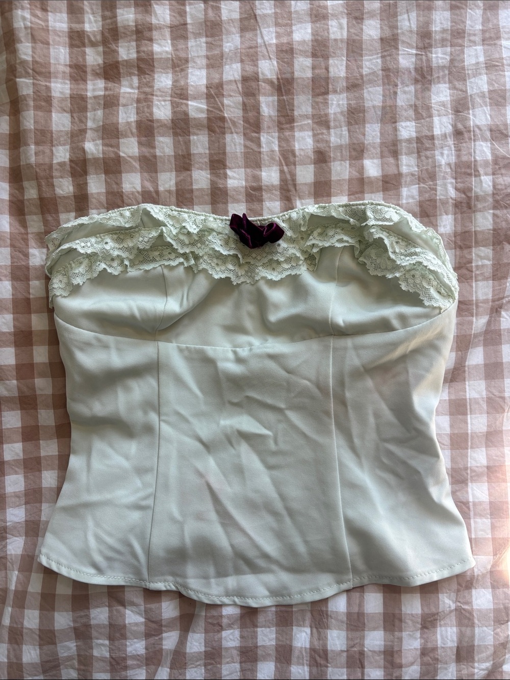 Urban Outfitters Cream Strapless Lace-Trim Bustier with Bow